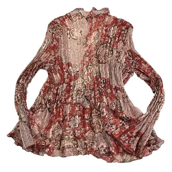 Vtg Notations Womens Sz XL Y2K Scarf Print Babydoll Fairy Top Sheer Layering Tie - Picture 8 of 15